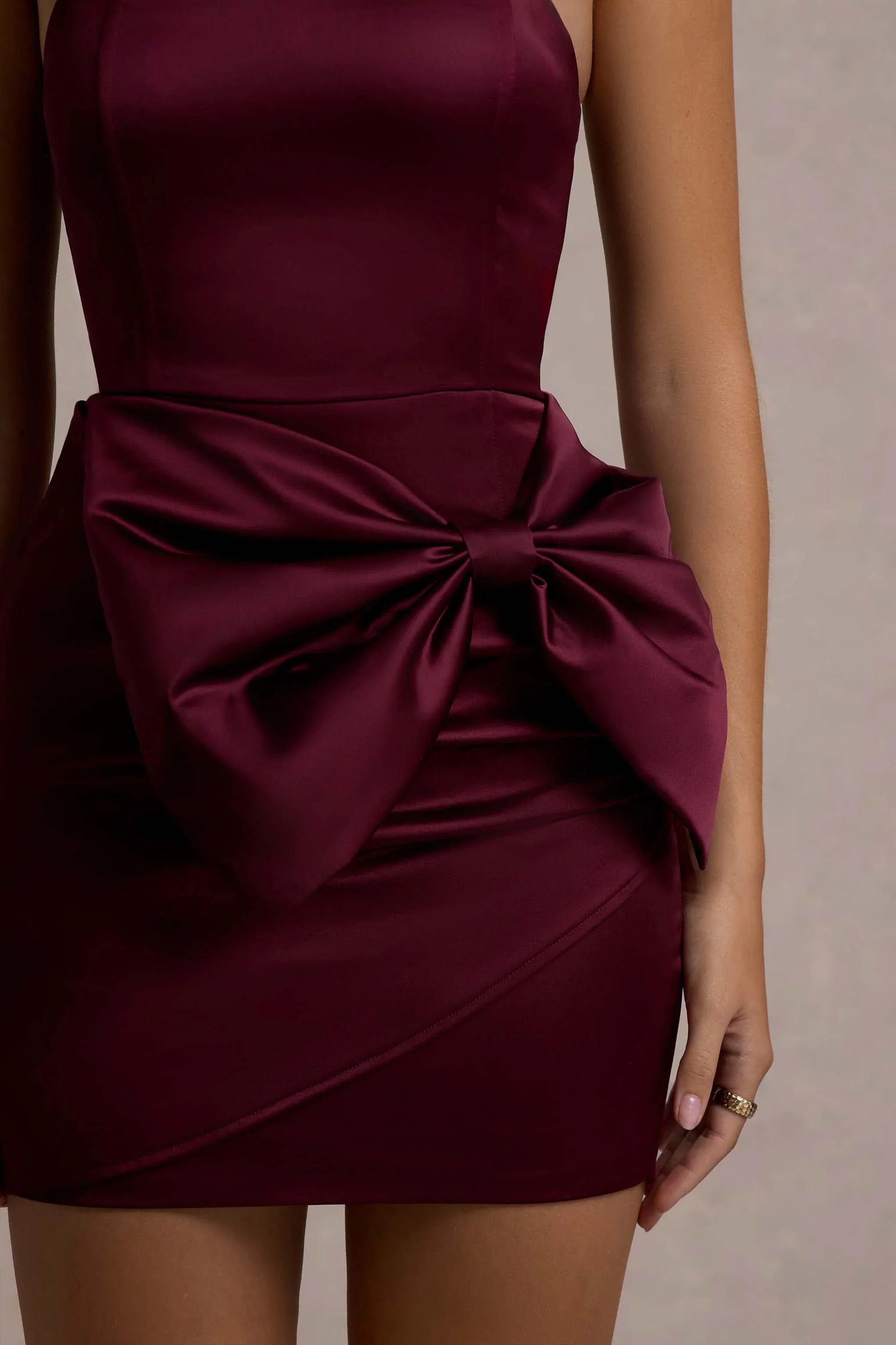Tanisha Port Satin Bandeau Mini Dress With Bow