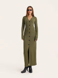 Olive V Neck Knitted Maxi Dress