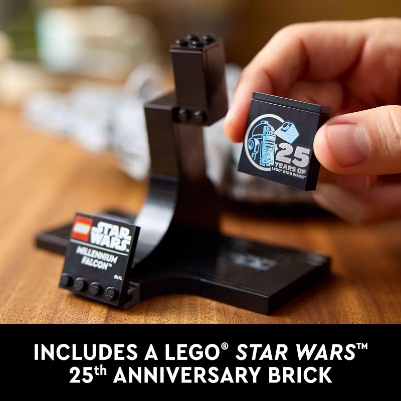 LEGO Star Wars Millennium Falcon 25th Anniversary Collectible DIY Building Set for Adults Men Women Ages 18 A New Hope Model with Display Stand Star Wars Gift 75375