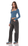 Drawstring Denim Jeans in Faded Black