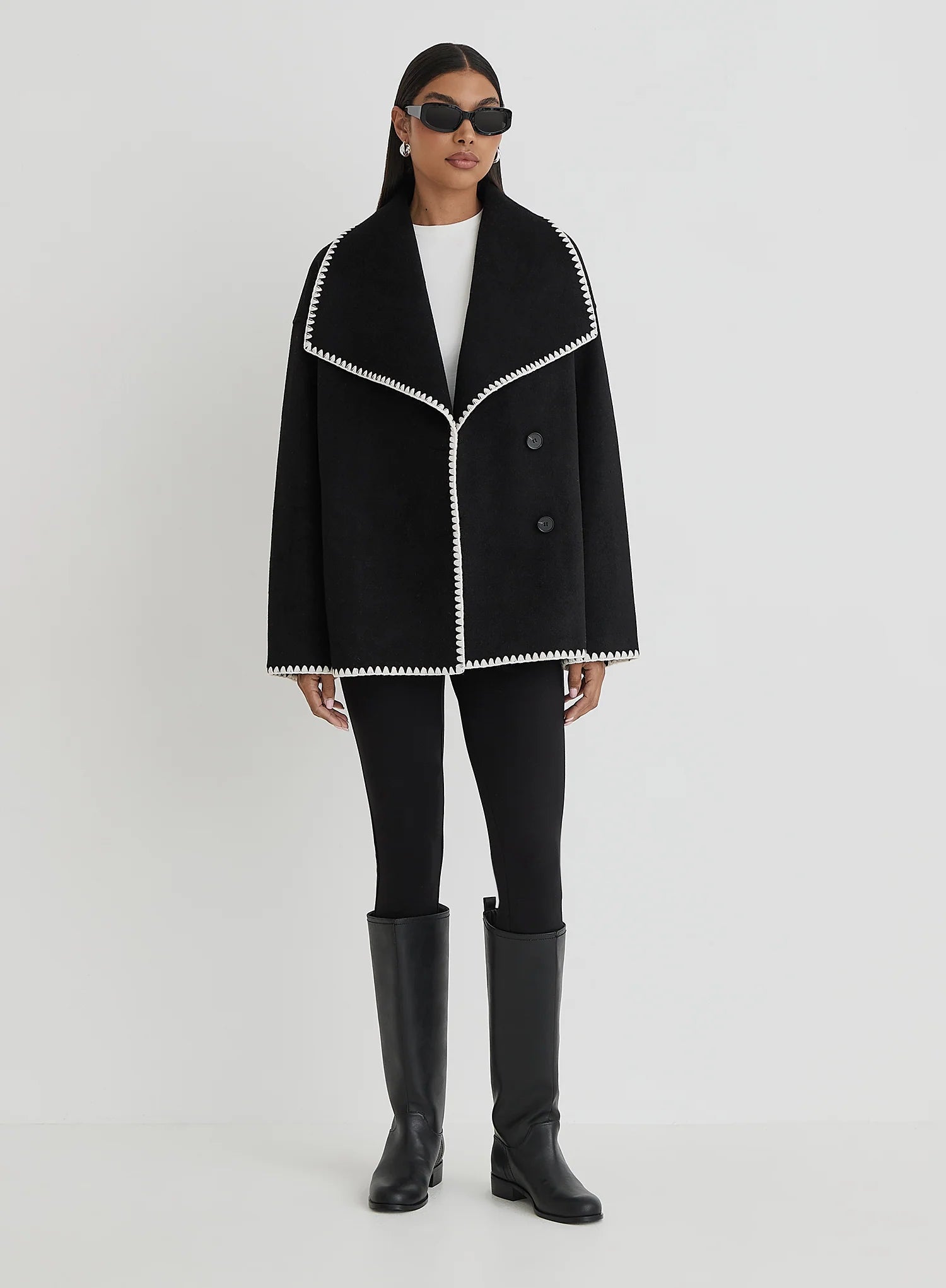Black Contrast Stitch Oversized Jacket