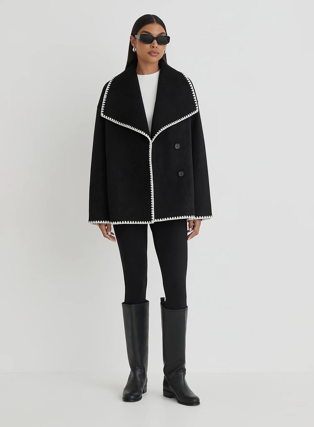 Black Contrast Stitch Oversized Jacket