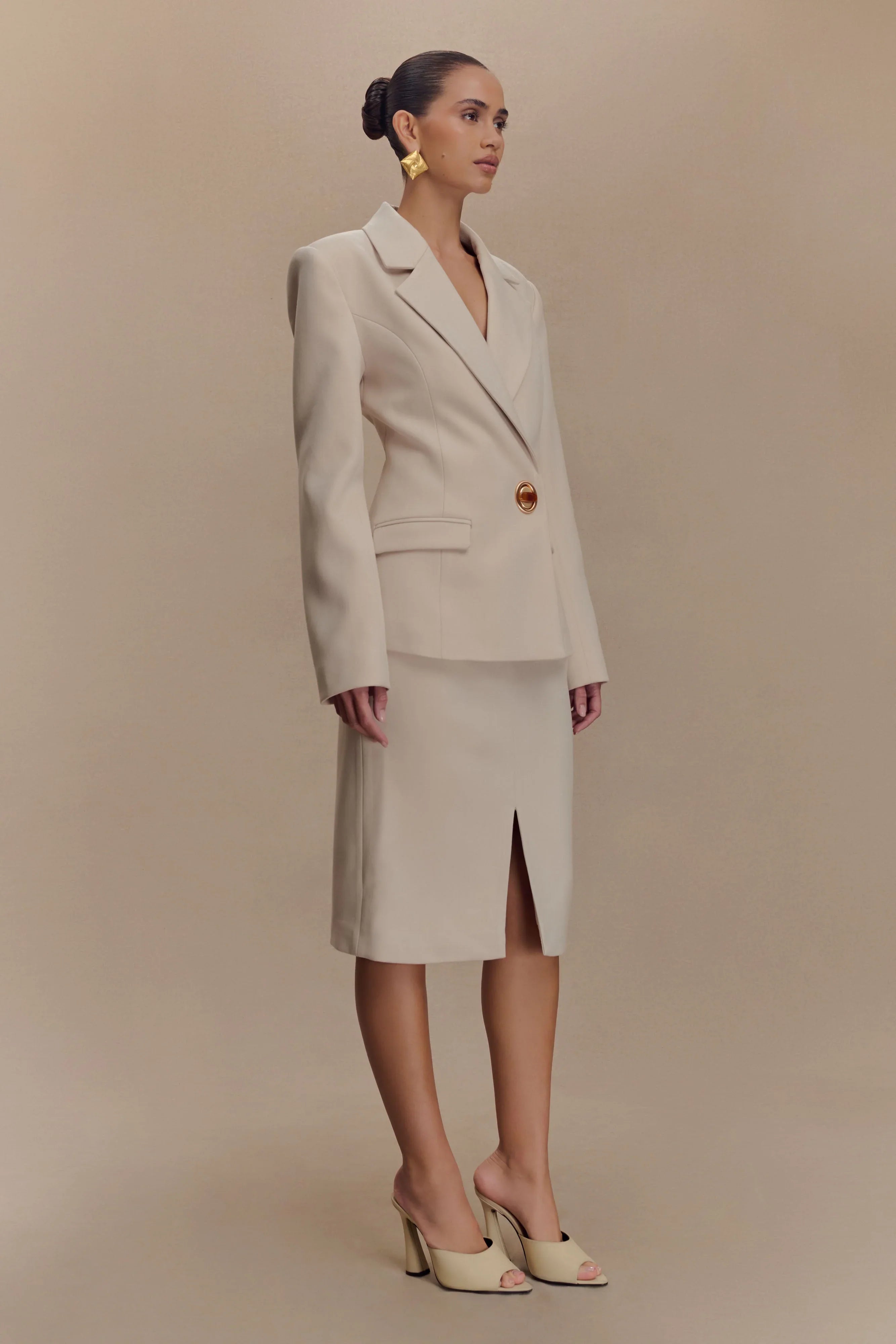Max Cinched Waist Blazer Ivory Stone