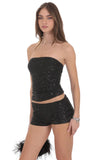 Sequin Ruched Tube Top in Black