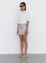 Silver Embellished Faux Leather Mini Skirt