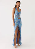 Last Sequence Maxi Dress Aqua Paisley