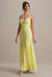 Massie Lemon Chiffon Strappy Maxi Dress With Volume Hem