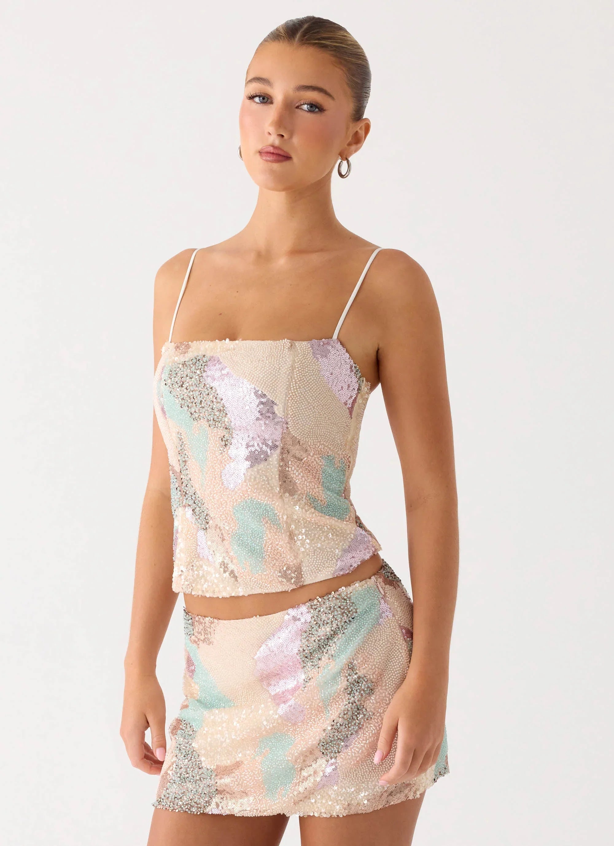 Elyna Beaded Mini Skirt Swirl Sequin