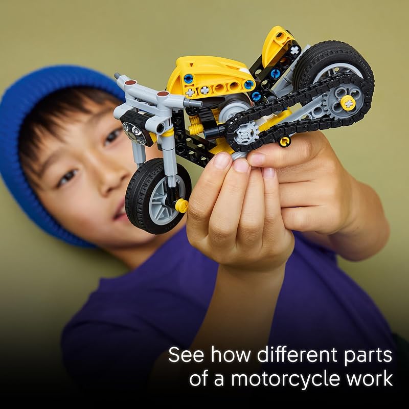 LEGO Technic Yellow Motorcycle Toy Building Toy for Boys Girls Ages 7 Model Kit with Detailed Features Bedroom Decor for Kids Gift for Birthdays 42225