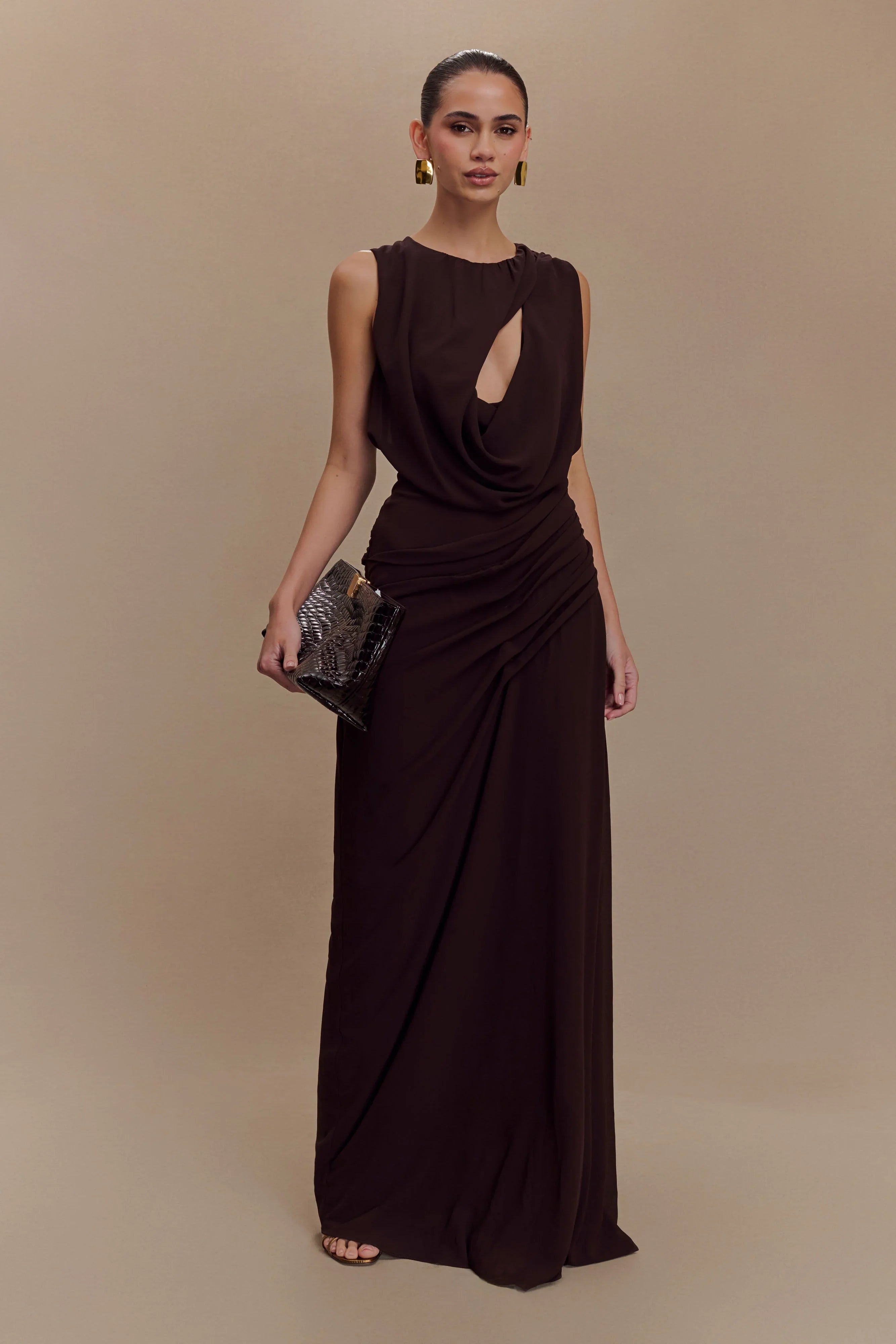 Oria Chiffon Maxi Dress Cacao Brown