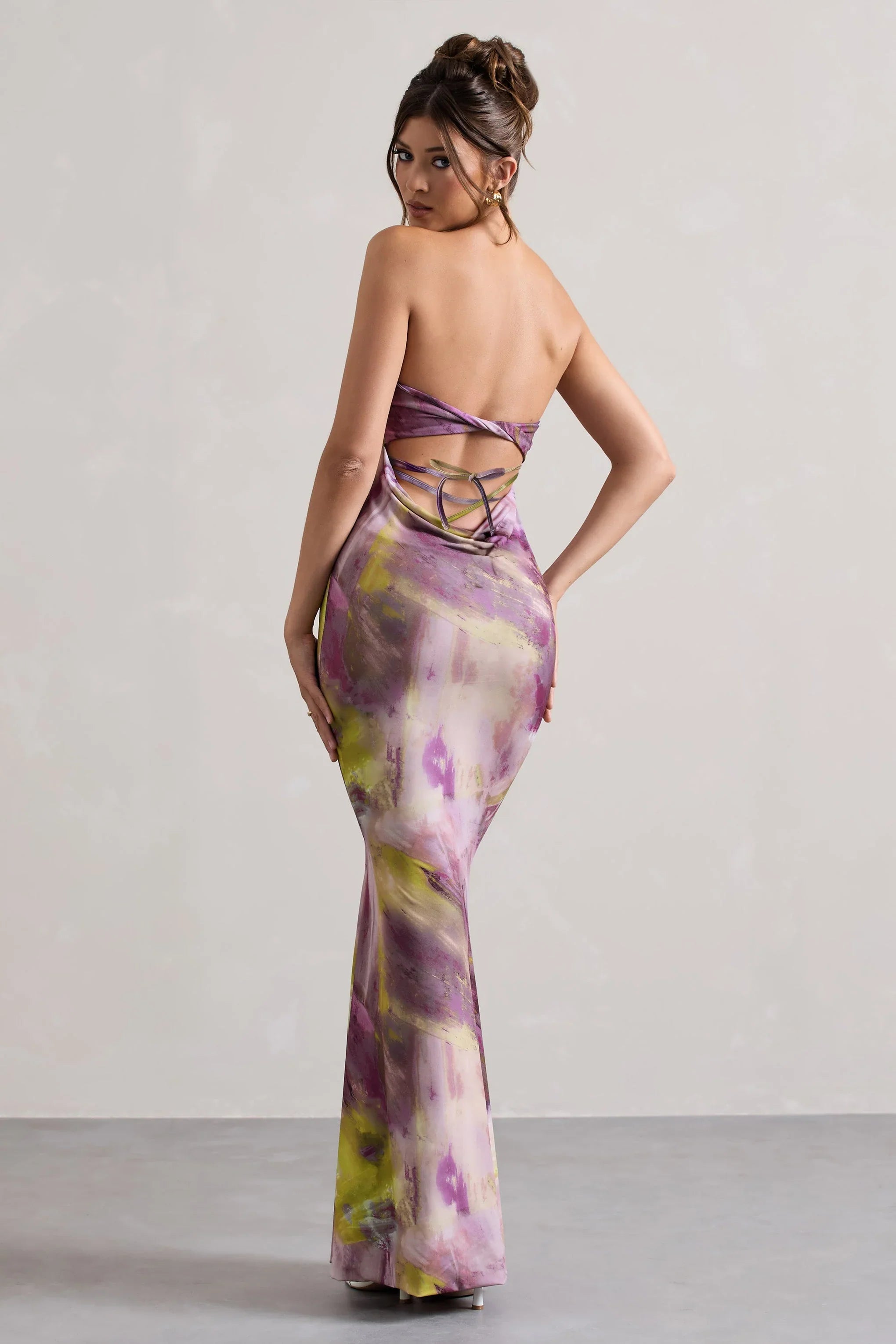 Santiago Lilac Print Strapless Twist Maxi Dress