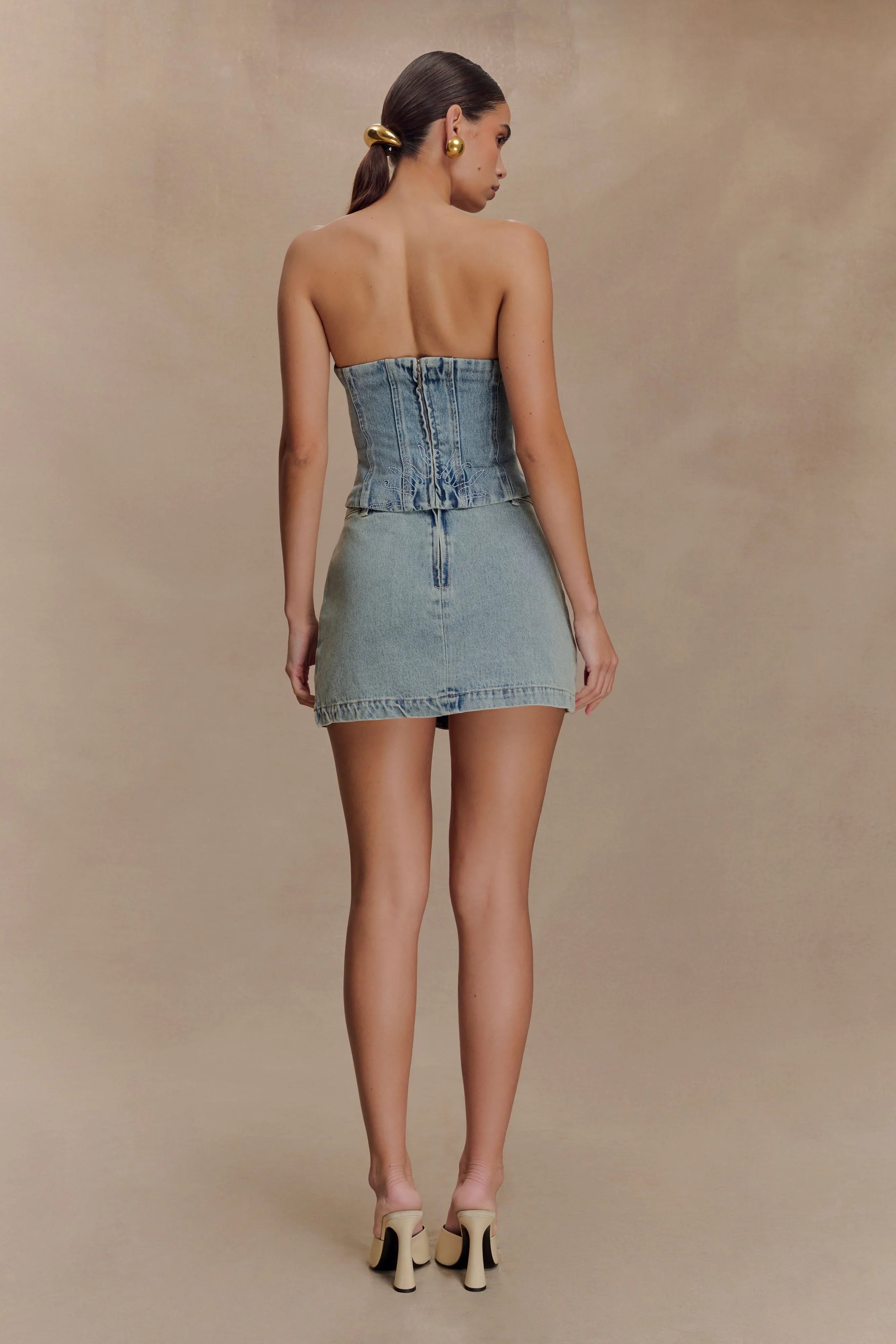 Alessia Embroidered Denim Mini Skirt Light Vintage