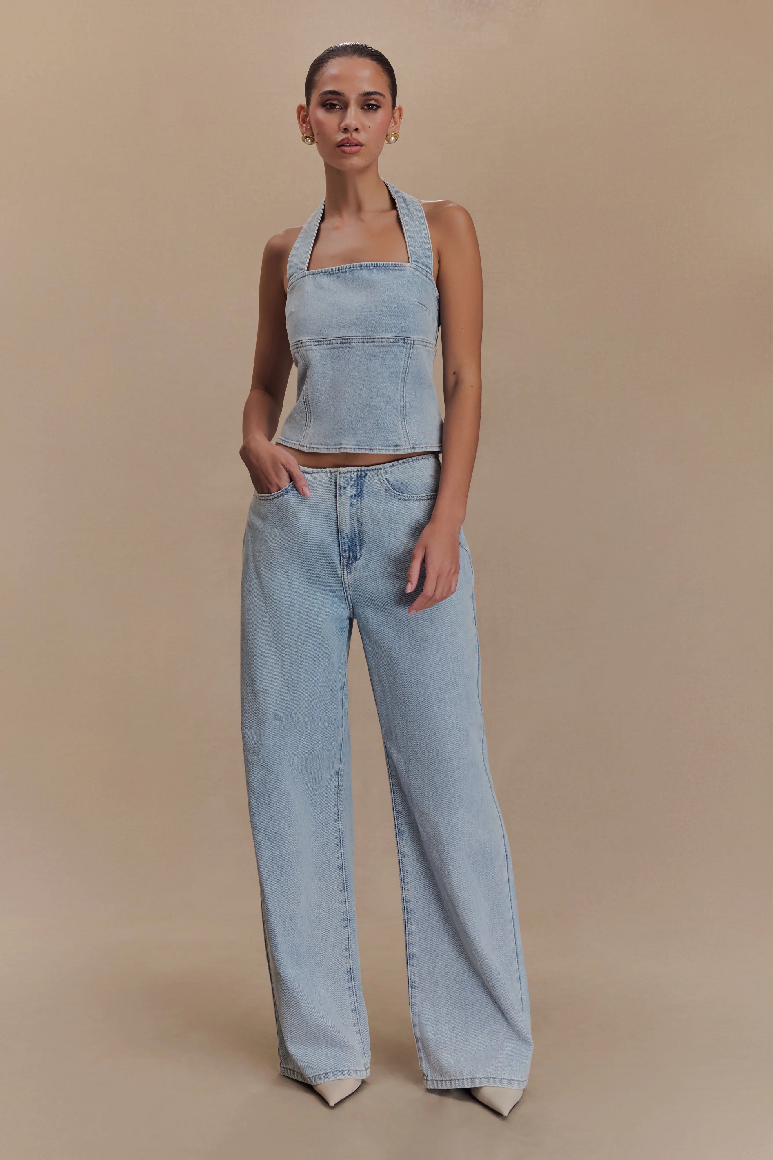 Caitlin Mid Rise Denim Jeans Light Blue