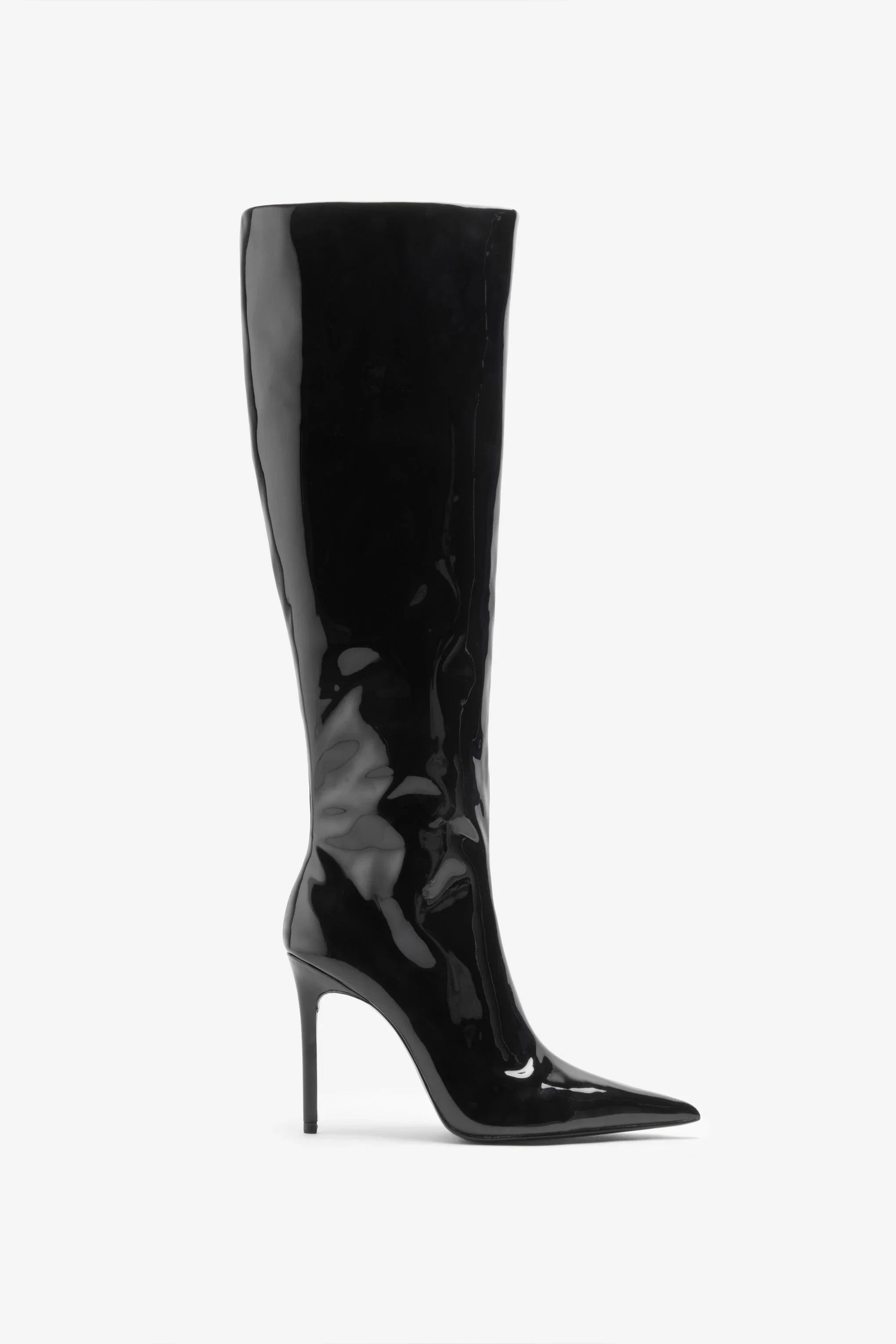 Over It Black Fitted Over Knee Pointed Heeled Boots