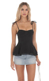 Shoulder Tie Flare Top in Black