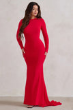 One Step Ahead Red Long Sleeve Backless Fishtail Maxi Dress