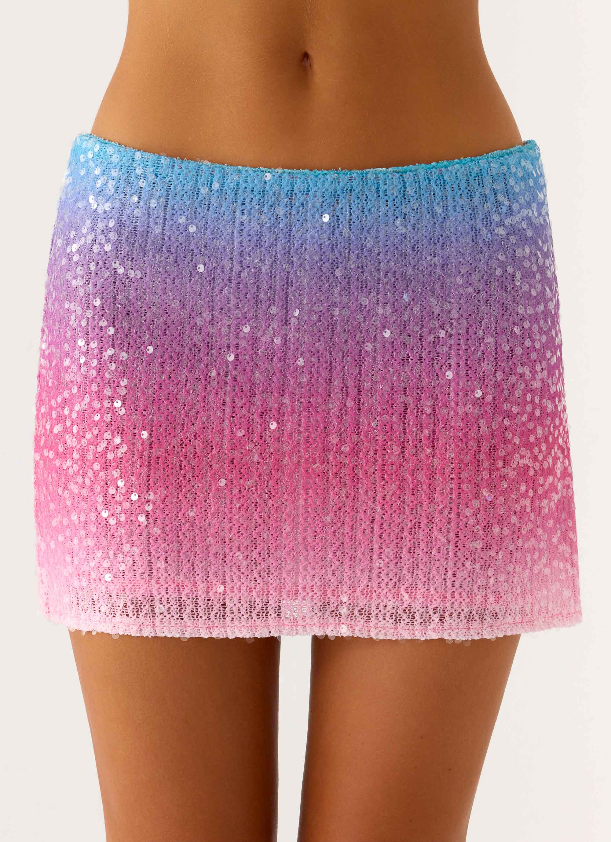 One More Time Sequin Knit Mini Skirt Disco Ombre