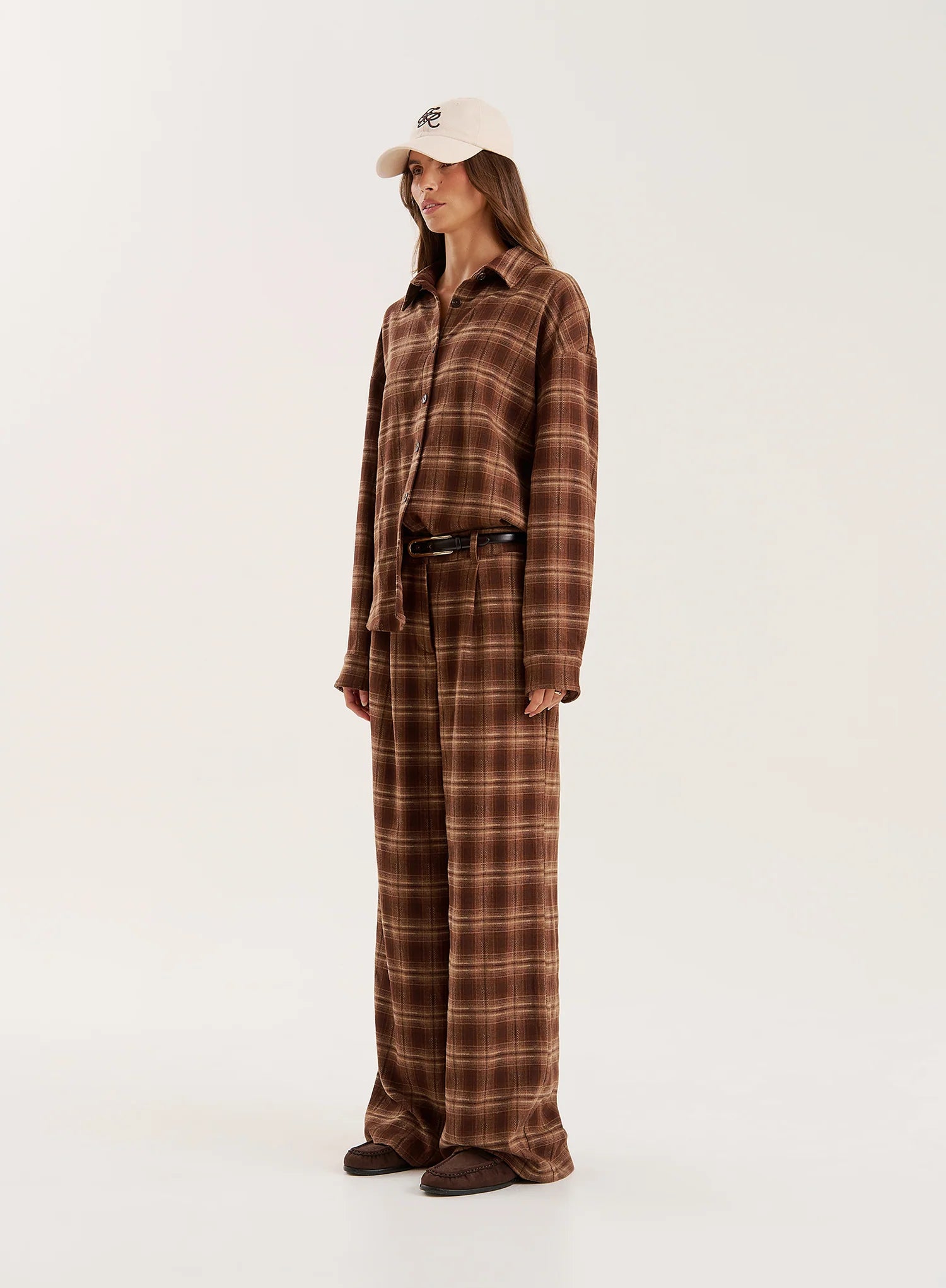 Brown Check Print Straight Leg Trousers