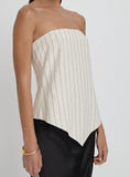 Beige Striped Linen Bandeau Top
