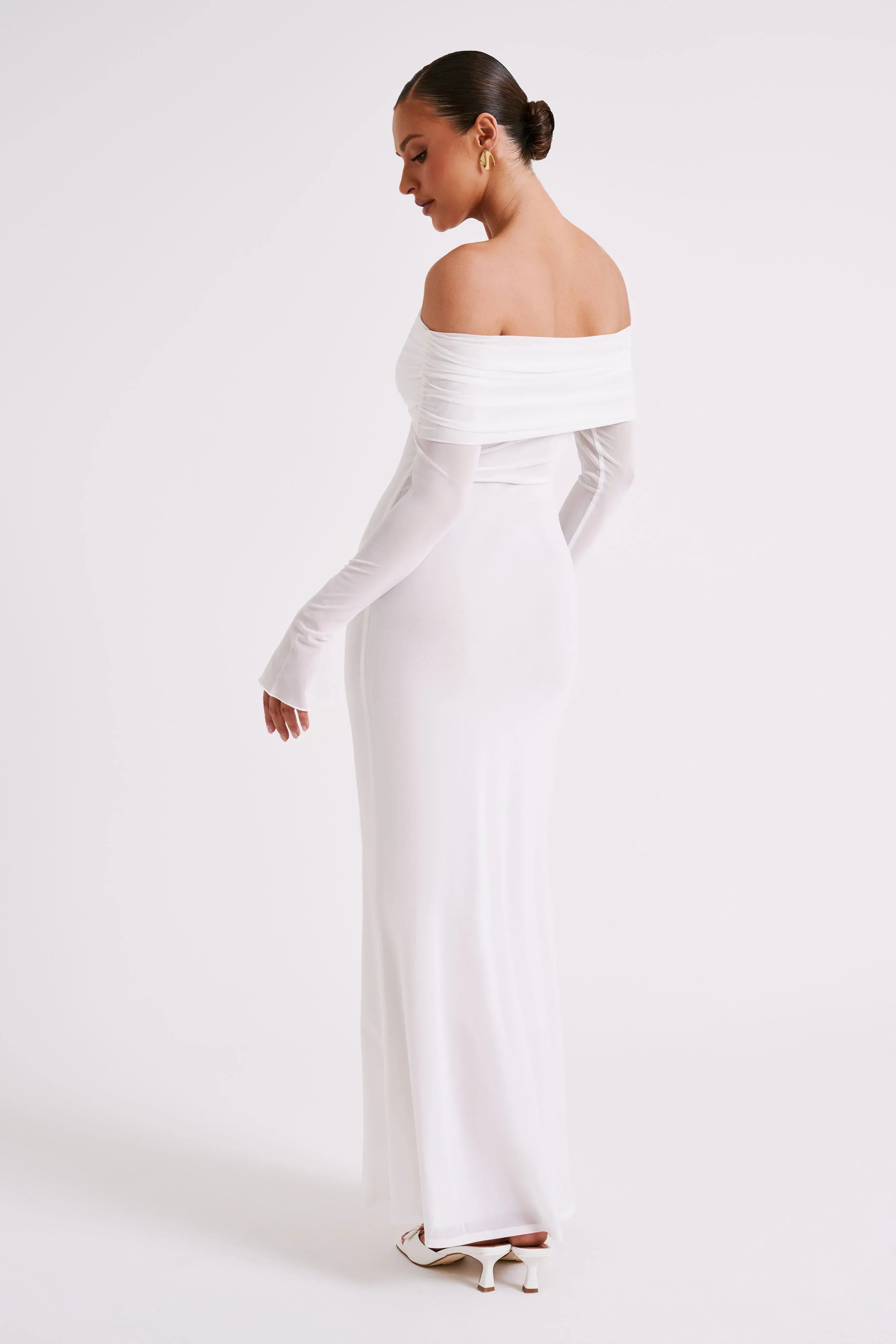 Josie Off Shoulder Mesh Maxi Dress Ivory