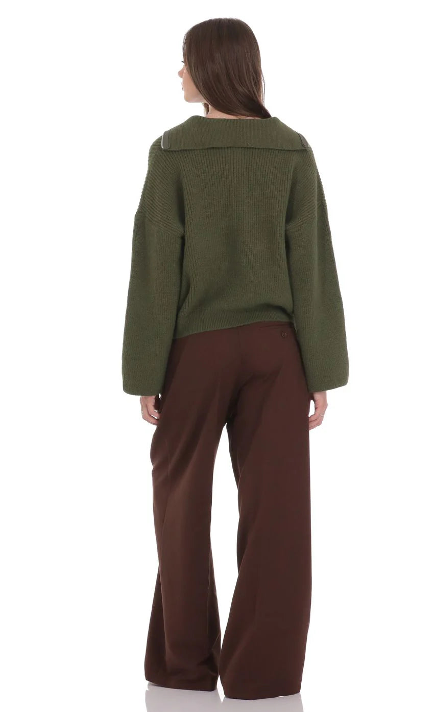 Knit Quarter Zip Jumper in Green