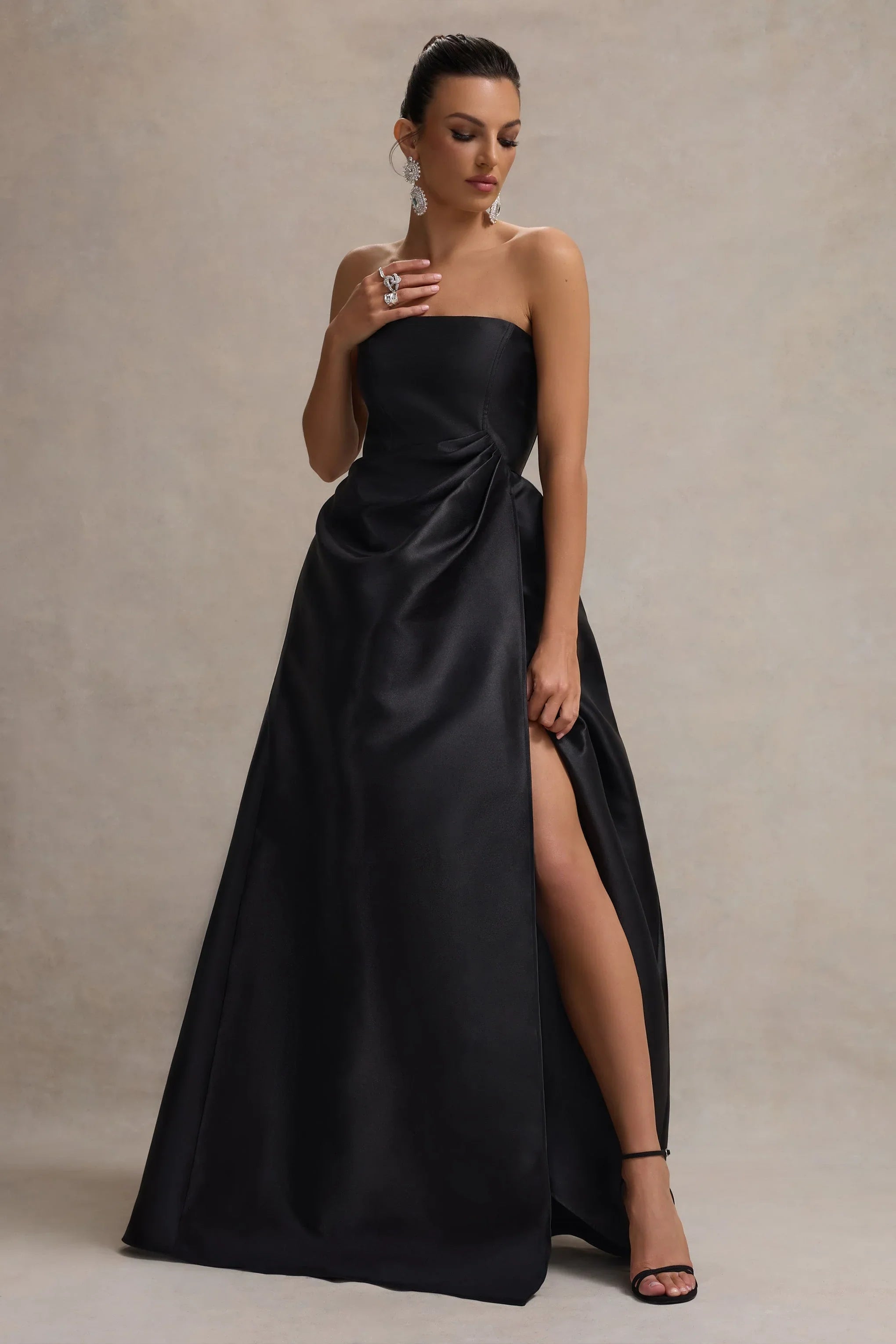 Universe Black Bandeau Puff Skirt Split Maxi Dress