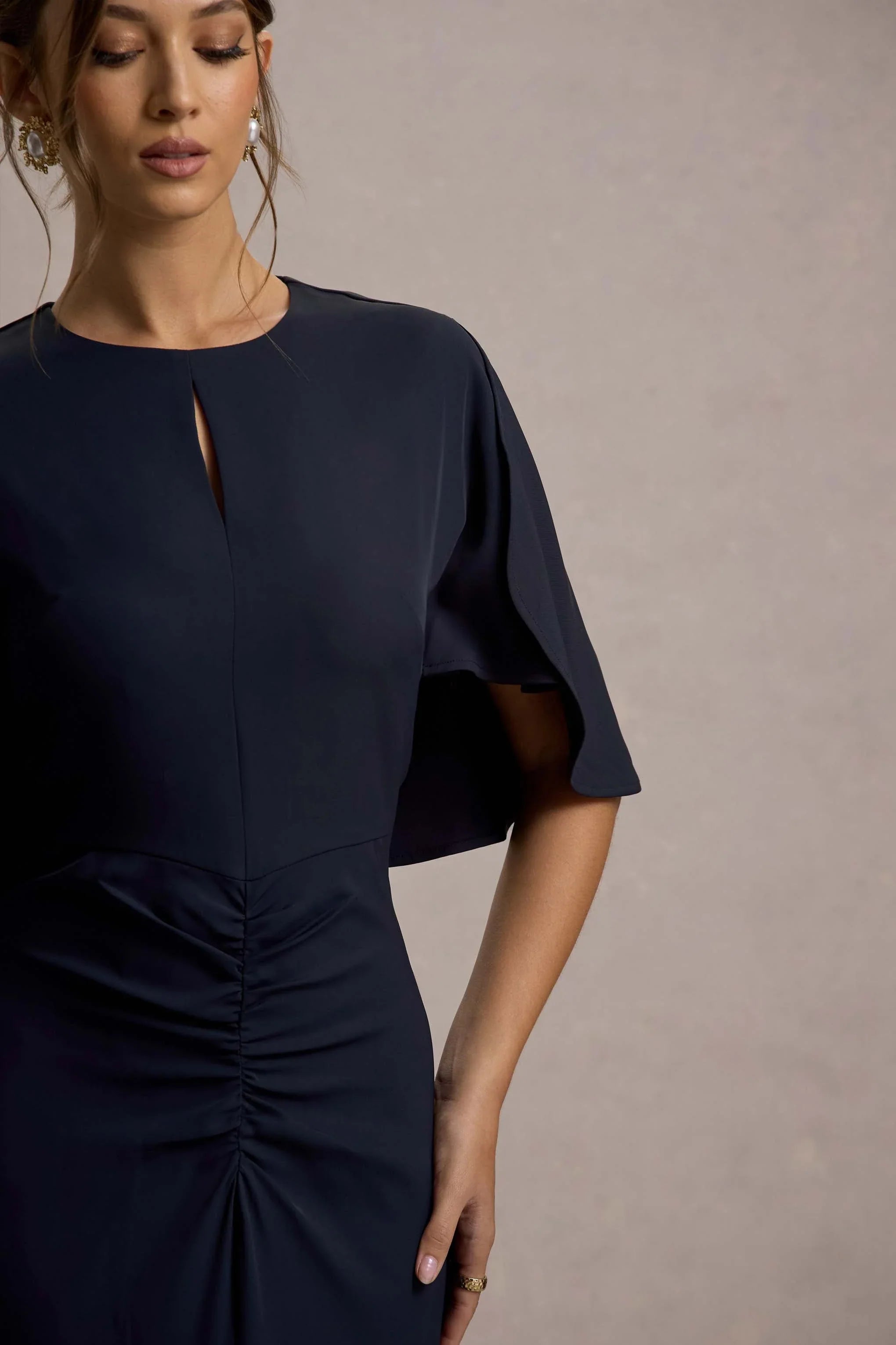 Allison Navy High Neck Maxi Dress With Cape