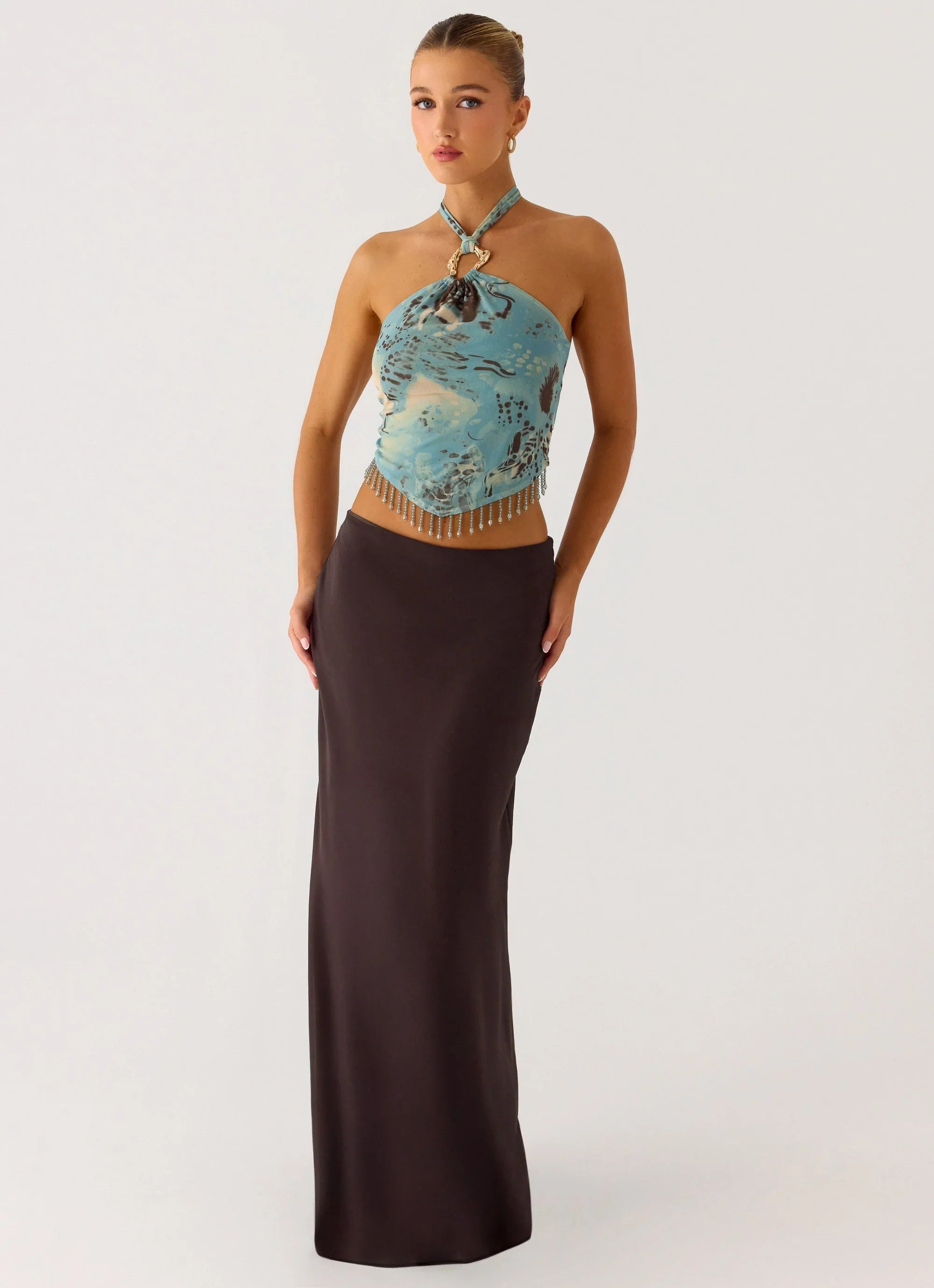 Star Girl Chiffon Maxi Skirt Cool Chocolate