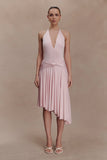 Zelda Asymmetric Slinky Midi Dress Ballet Pink
