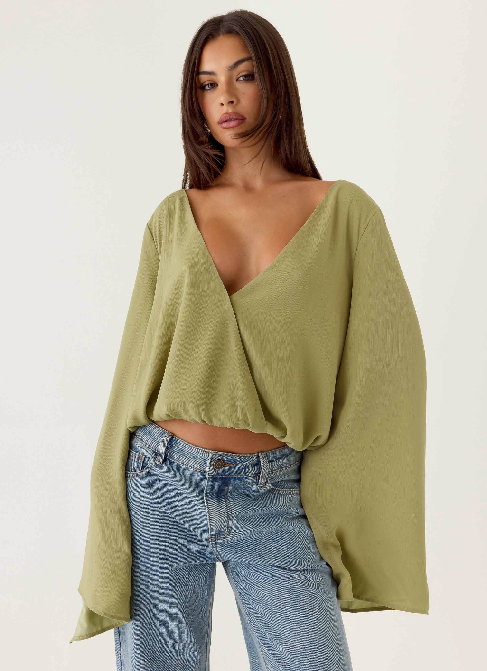 Orelia Long Sleeve Top Green Olive