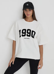 White 1990 Slogan Oversized T Shirt