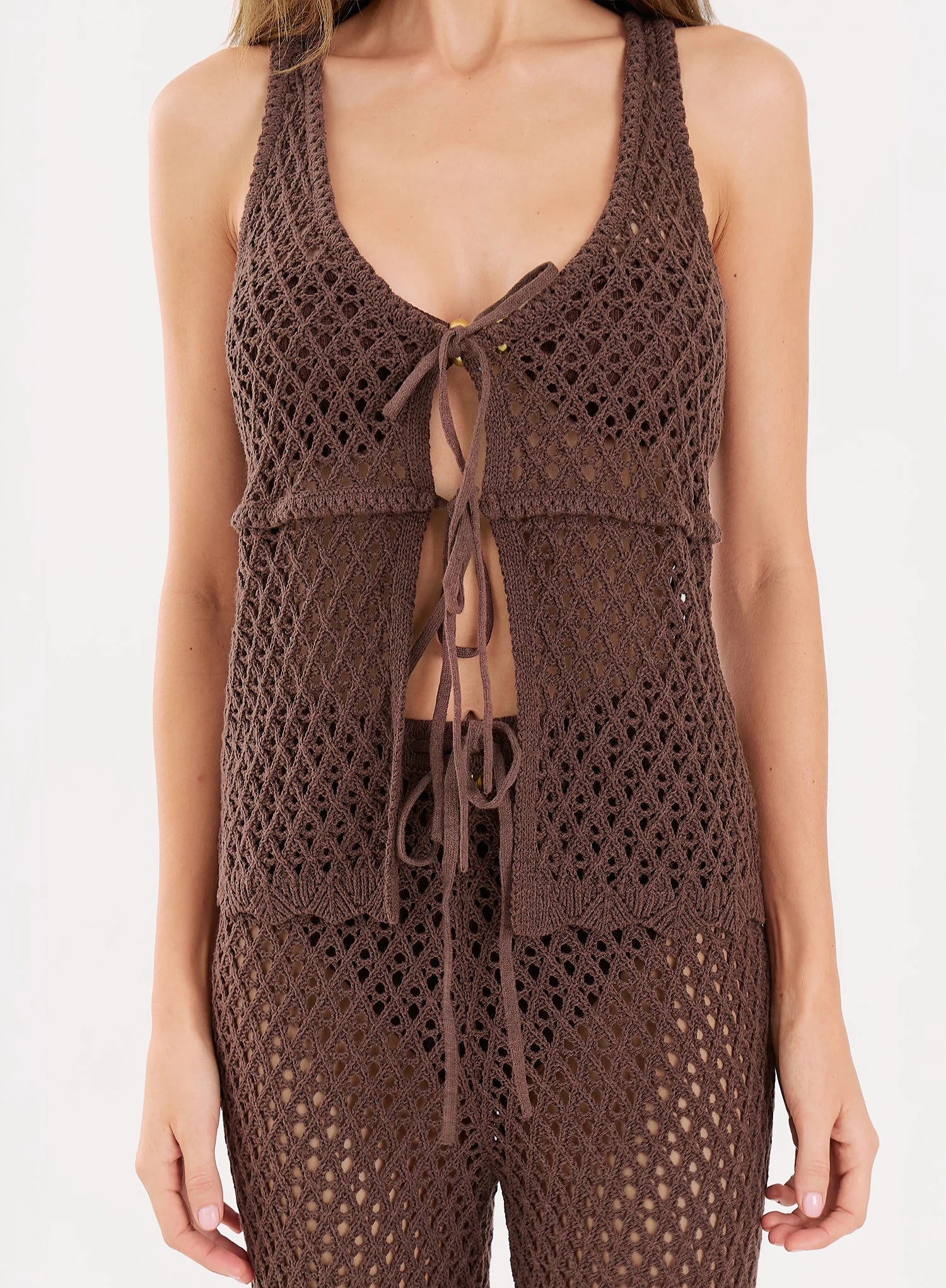 Chocolate Tie Front Crochet Top