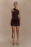 Mattea Slinky And Mesh Mini Dress With Scarf Dark Chocolate