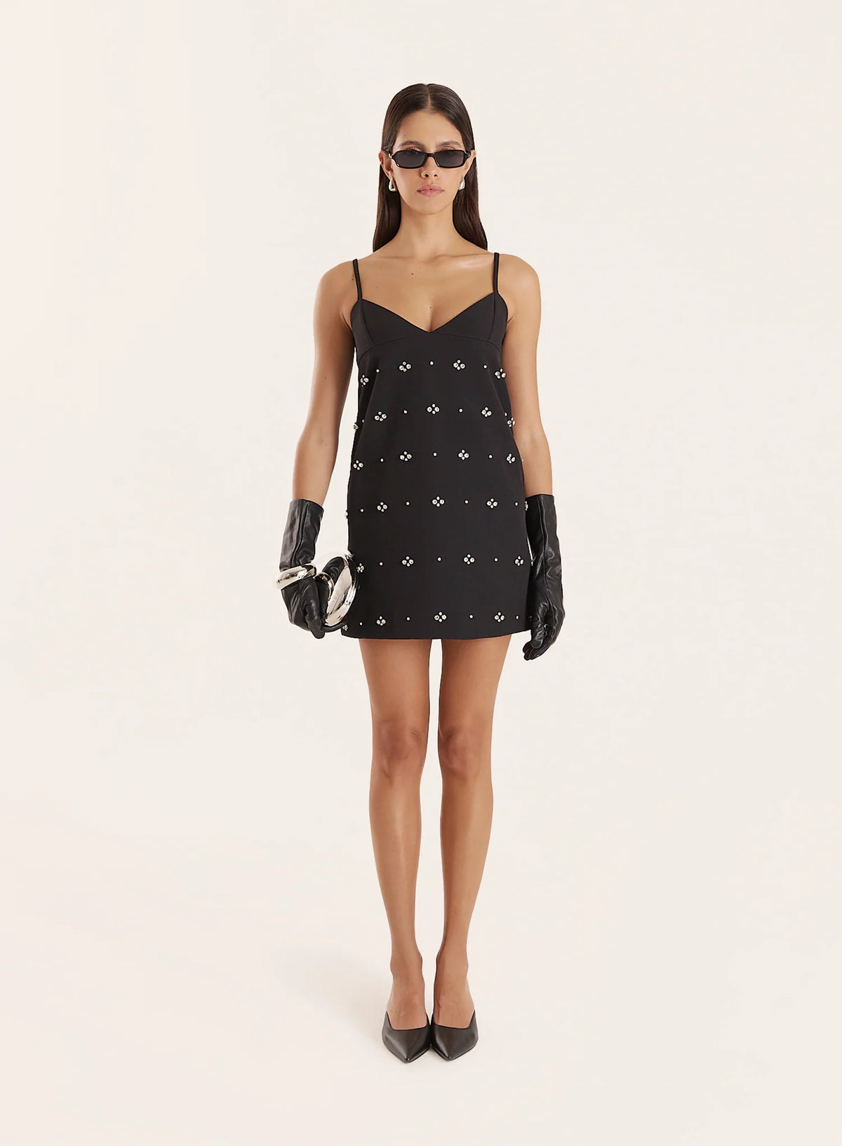 Black Embellished A Line Mini Dress