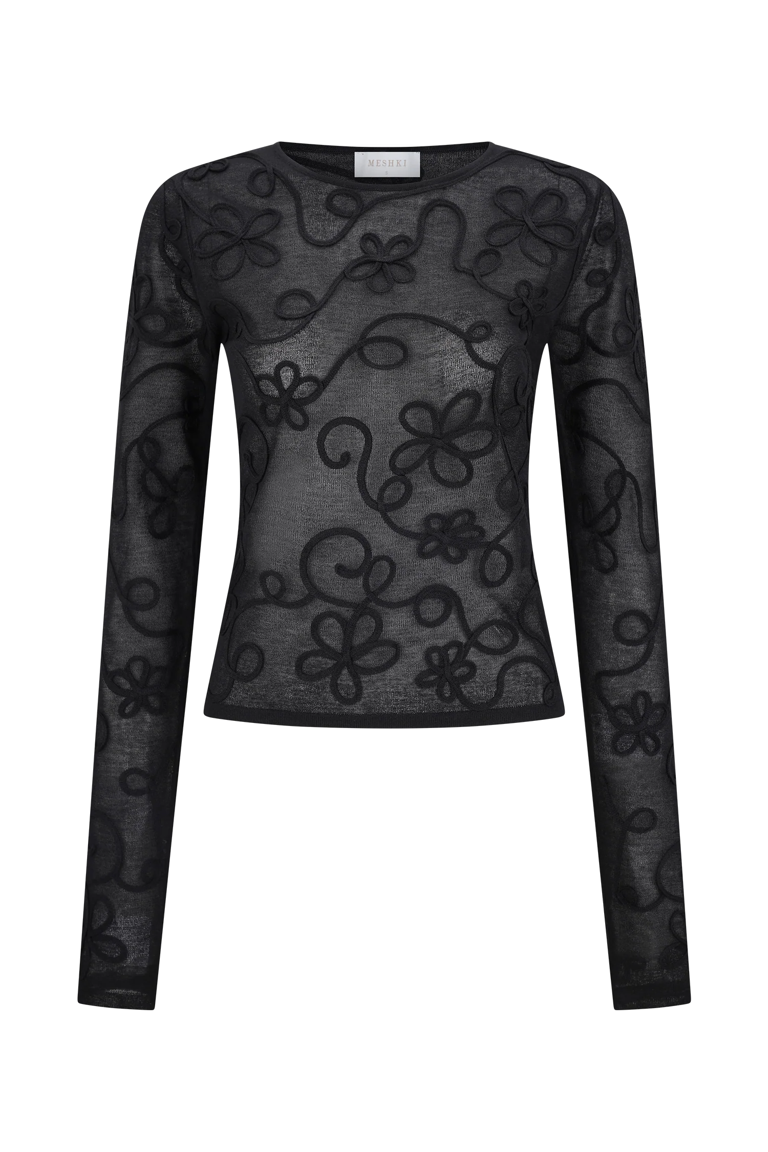 Omari Embroidery Long Sleeve Knit Top Black