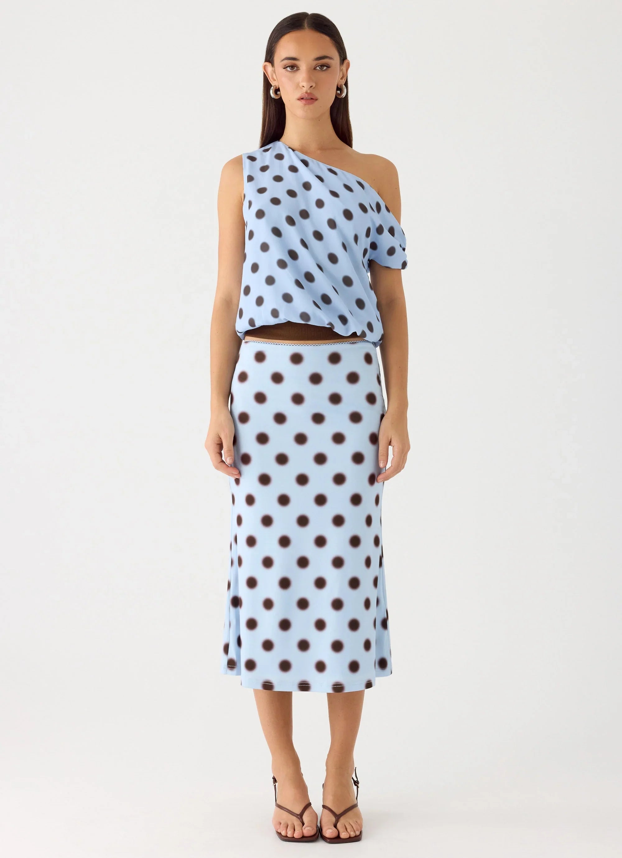 Bahama Low Rise Midi Skirt Blue Mocha Dot