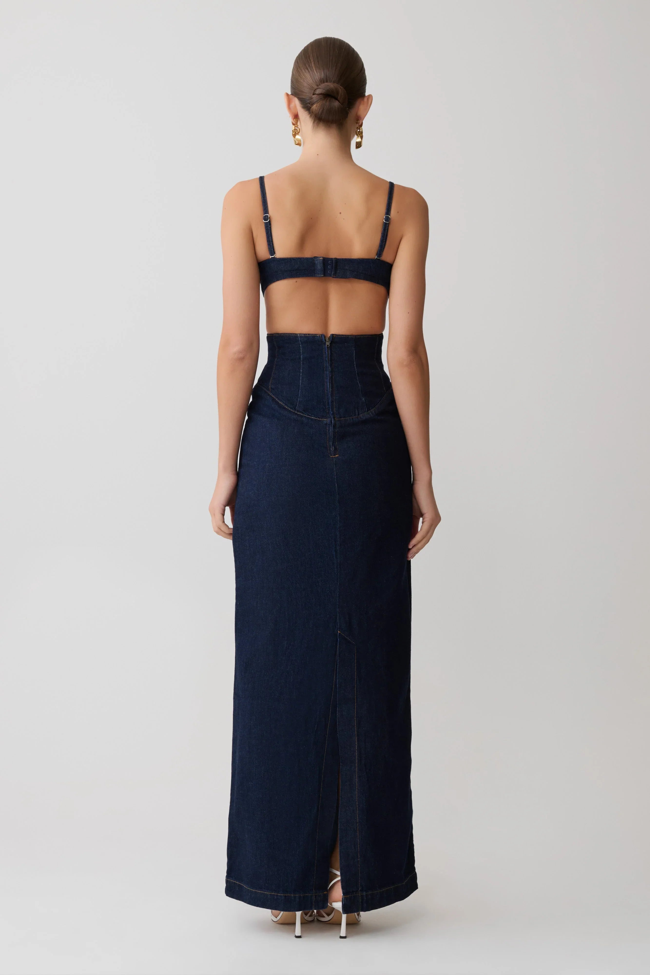 Amila Denim Cupped Maxi Dress Indigo Blue