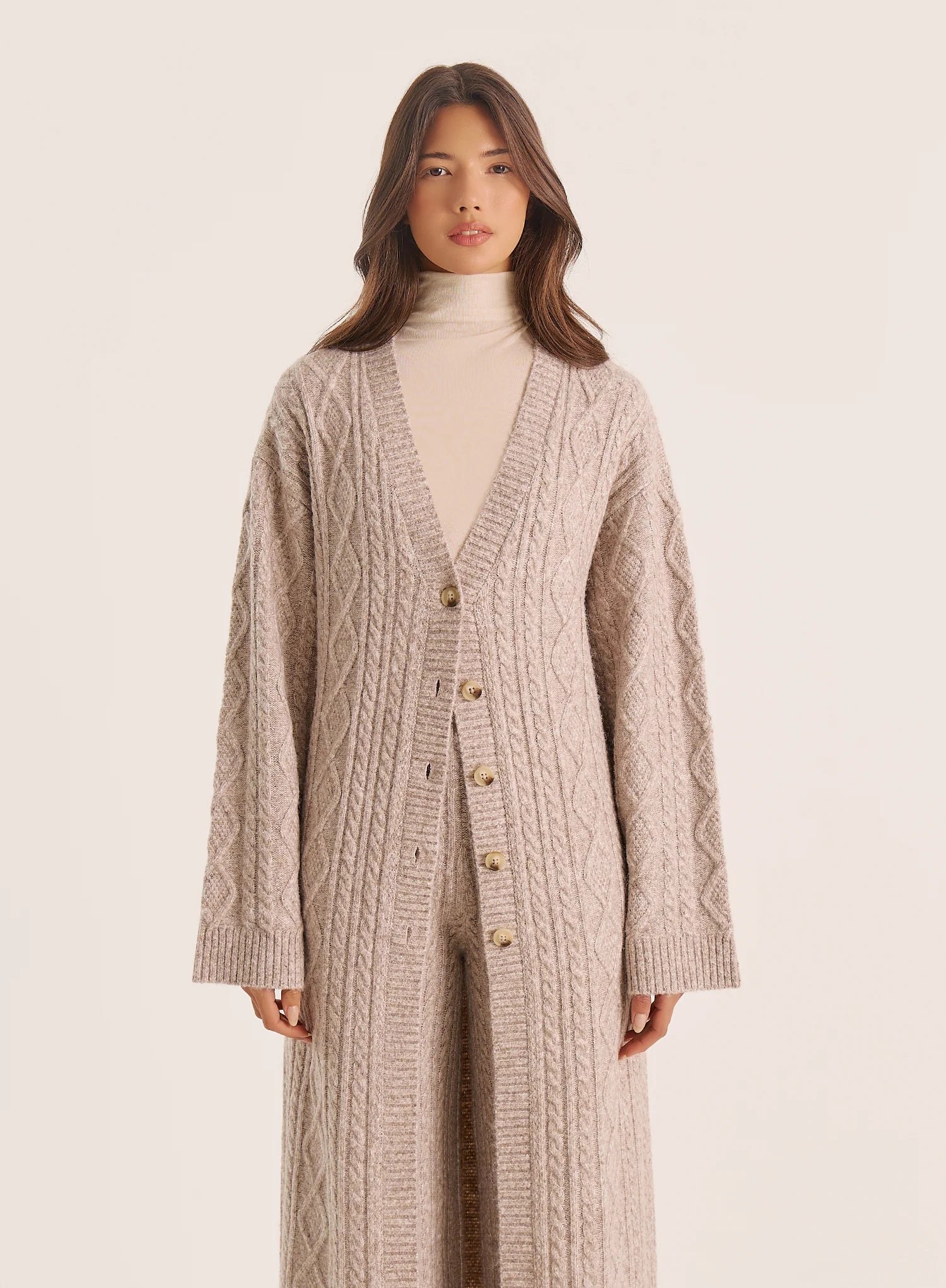 Taupe Cable Knit Longline Cardigan