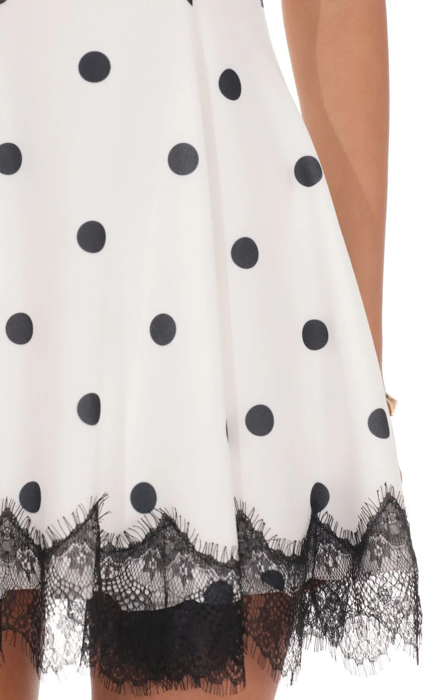Polka Dot Mini Dress with Lace Trim Hem