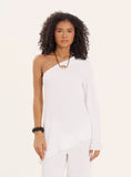 Cream Crinkle One Shoulder Flared Sleeve Top