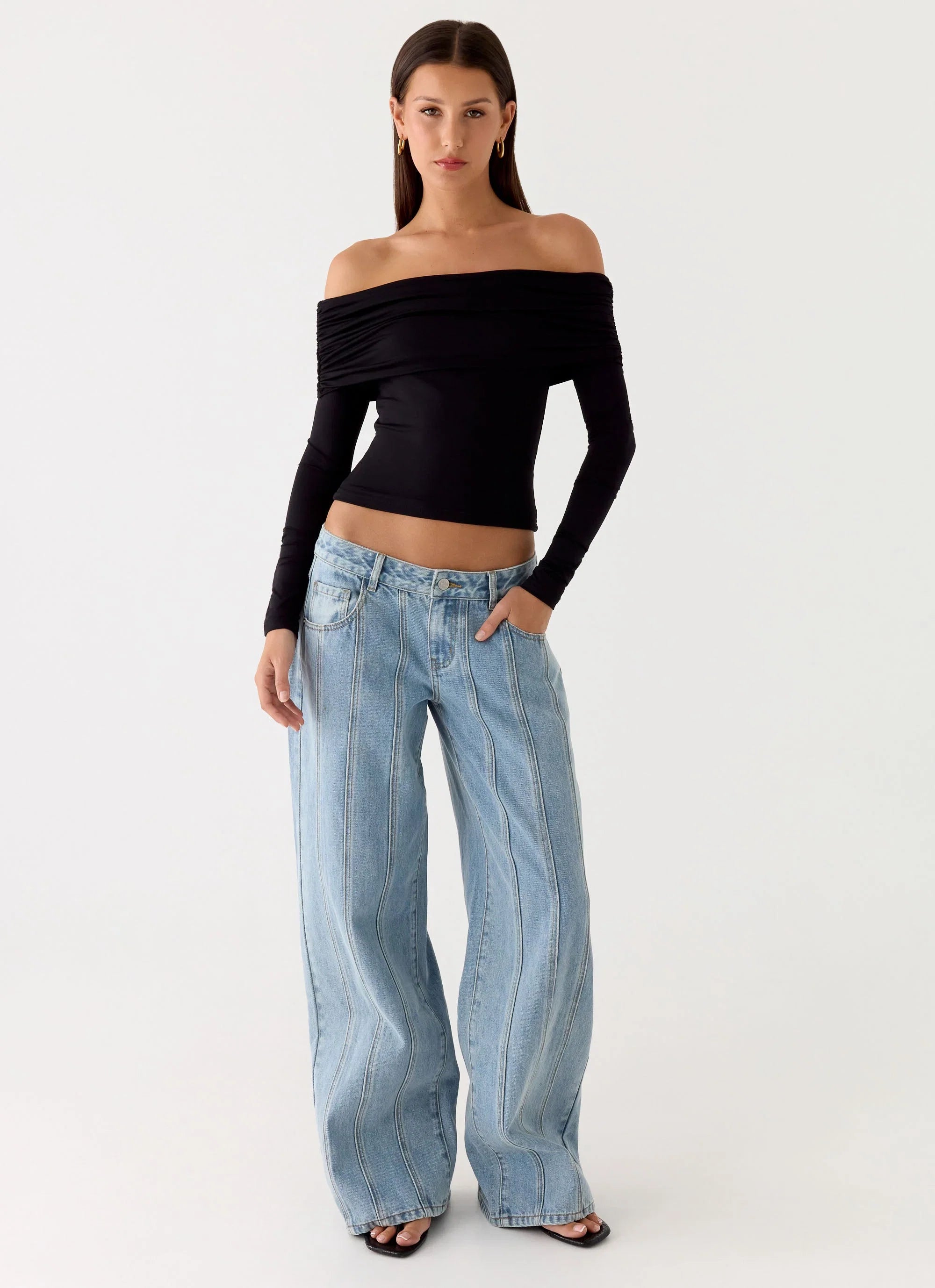 Johnny Low Rise Wide Leg Denim Jeans Light Blue Wash