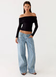 Johnny Low Rise Wide Leg Denim Jeans Light Blue Wash
