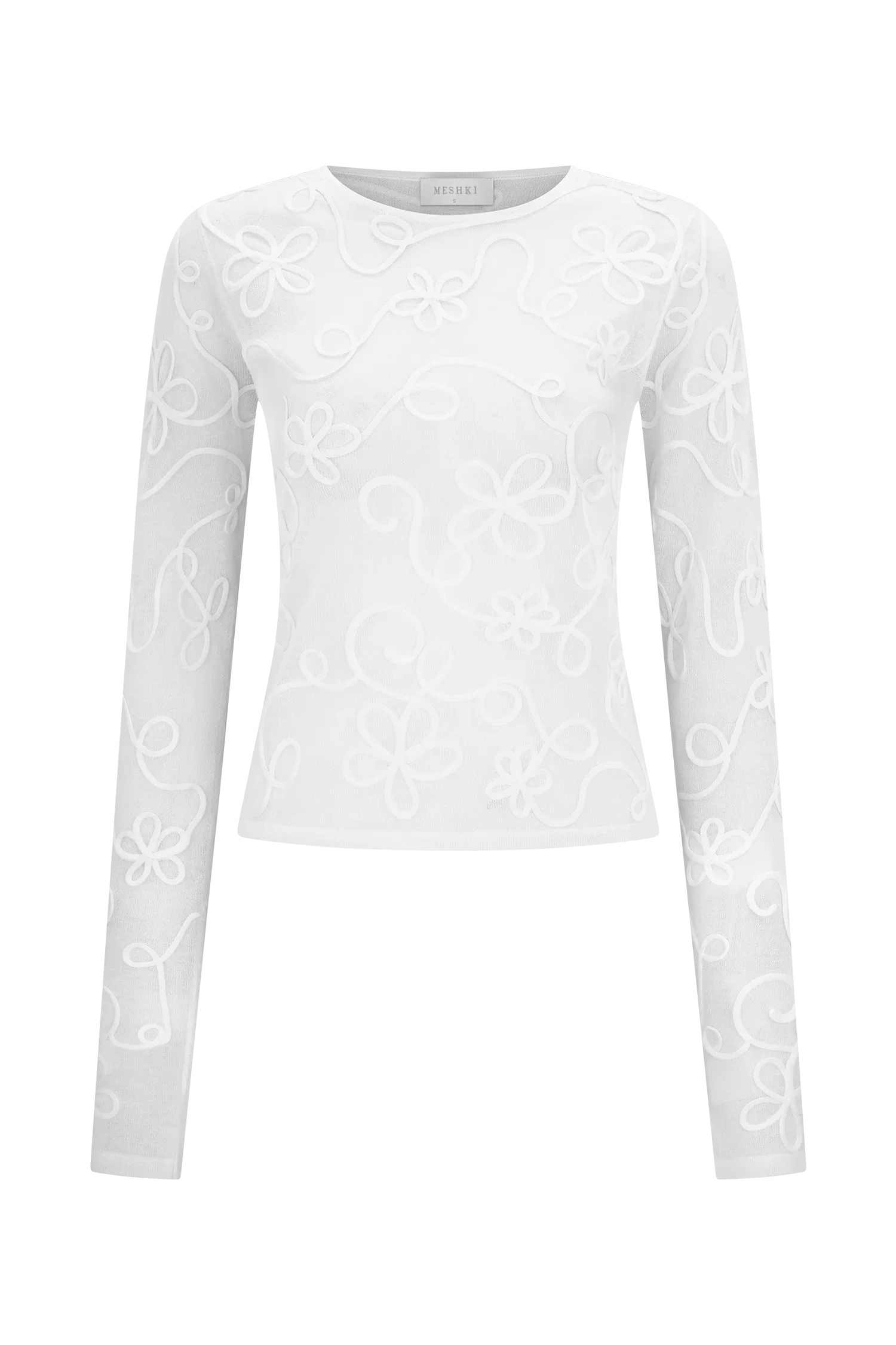 Omari Embroidery Long Sleeve Knit Top Ivory