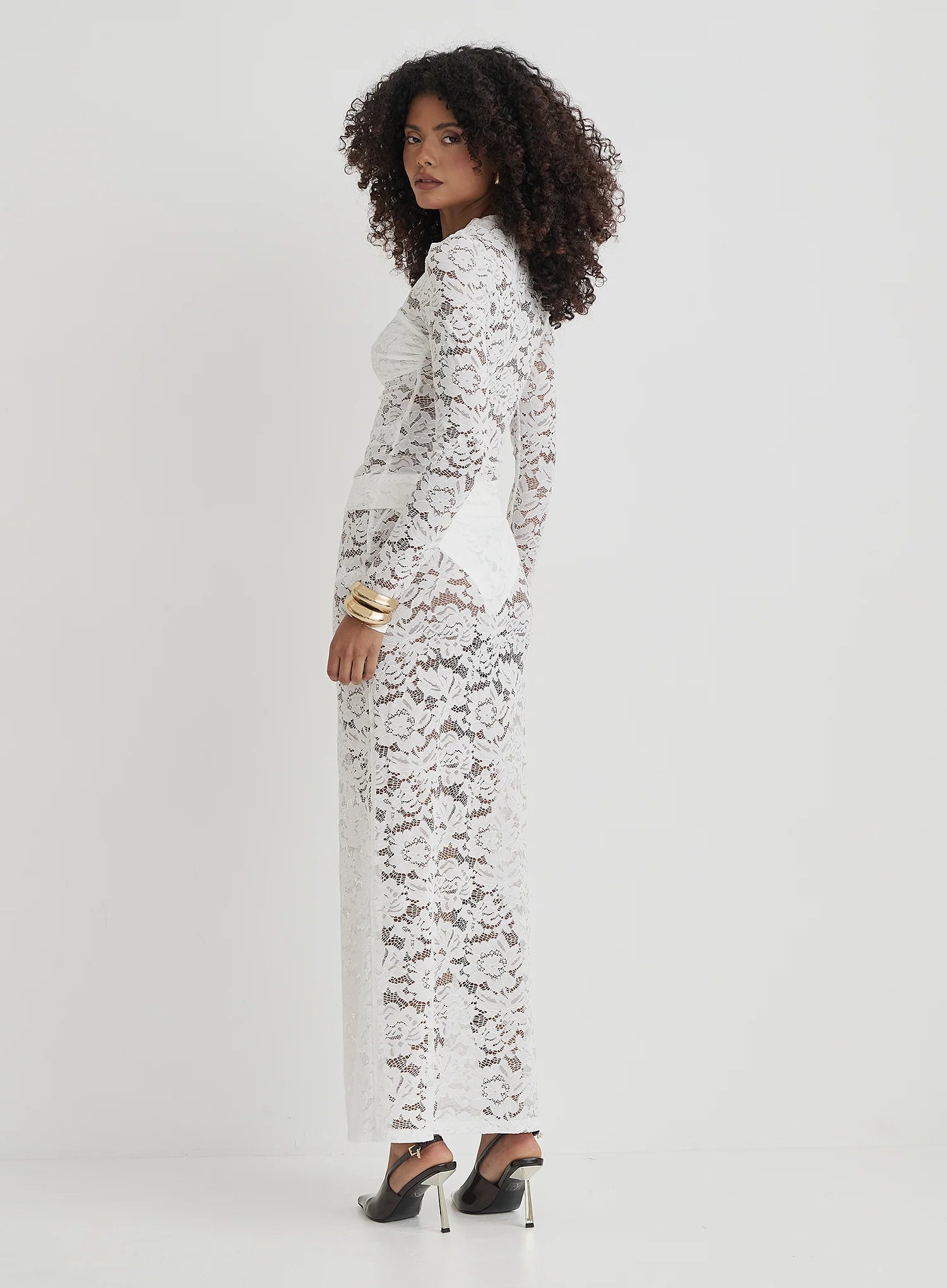 White Lace Long Sleeve Bust Detail Top