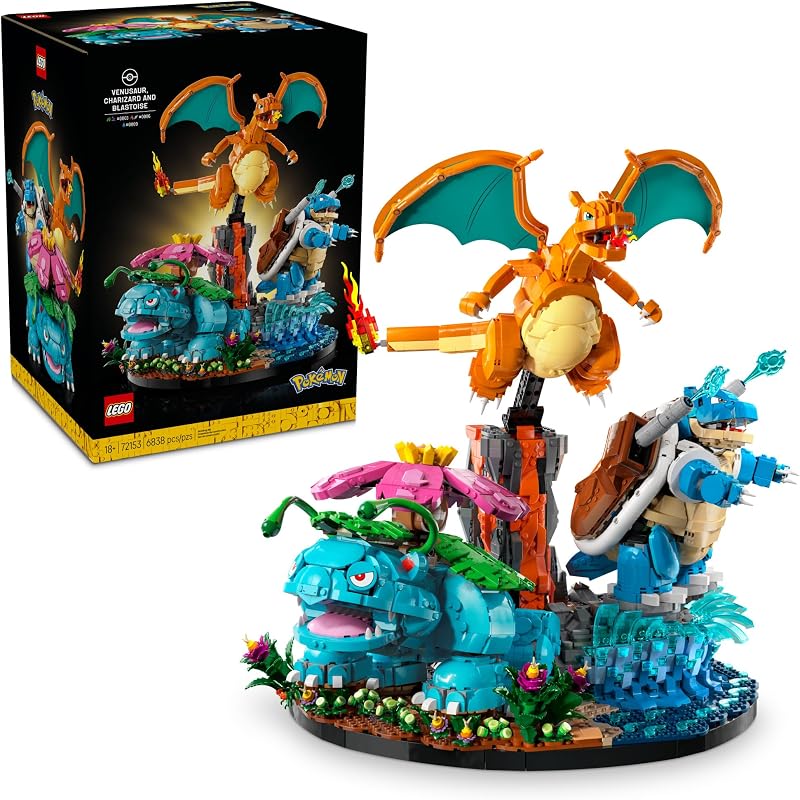LEGO Pokémon Venusaur Charizard and Blastoise Building Set for Adults Ages 18 Collectible Pokémon Figures Gift Idea for Men Women 72153