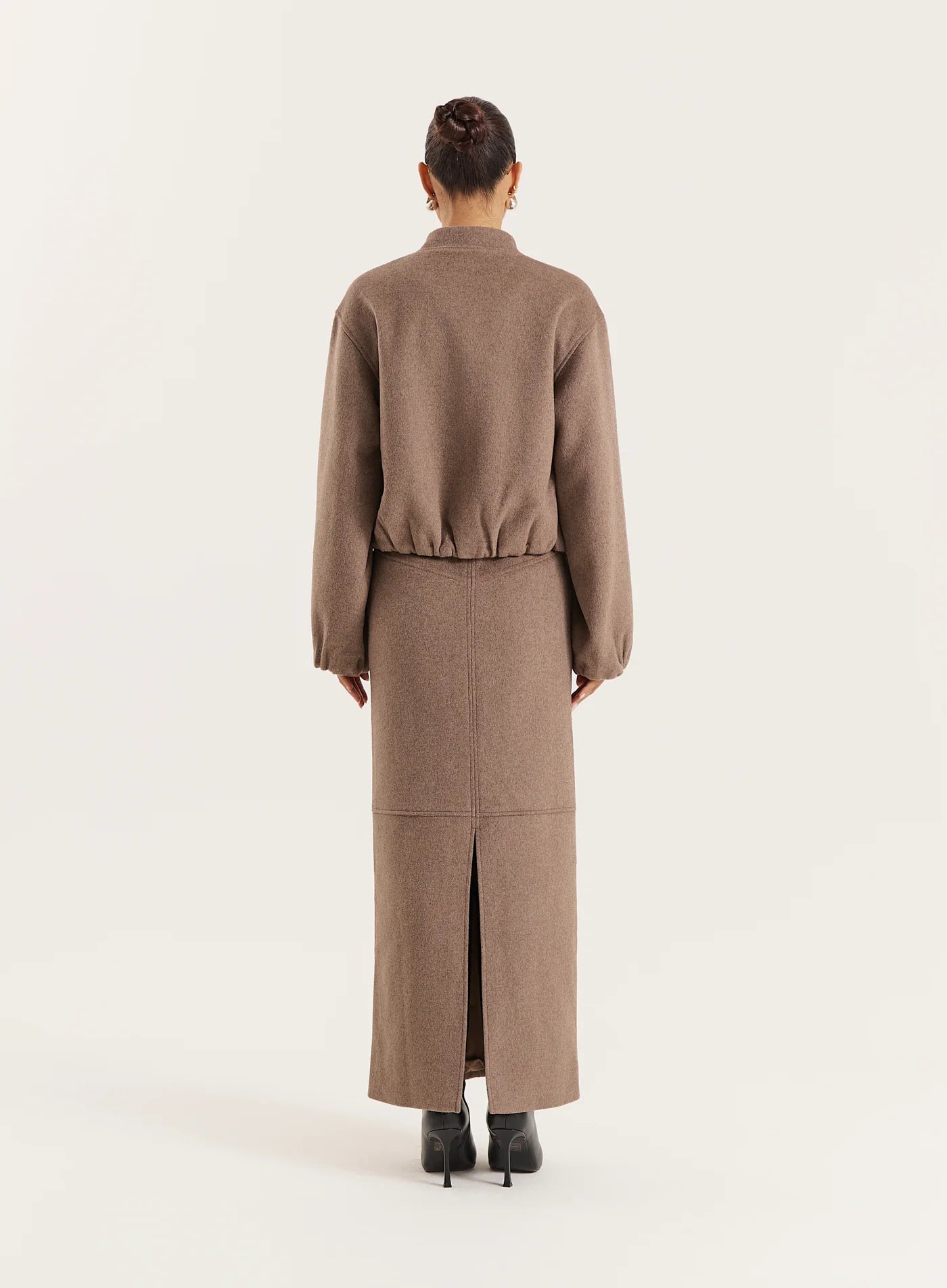 Brown Cropped Wool Effect Bomber