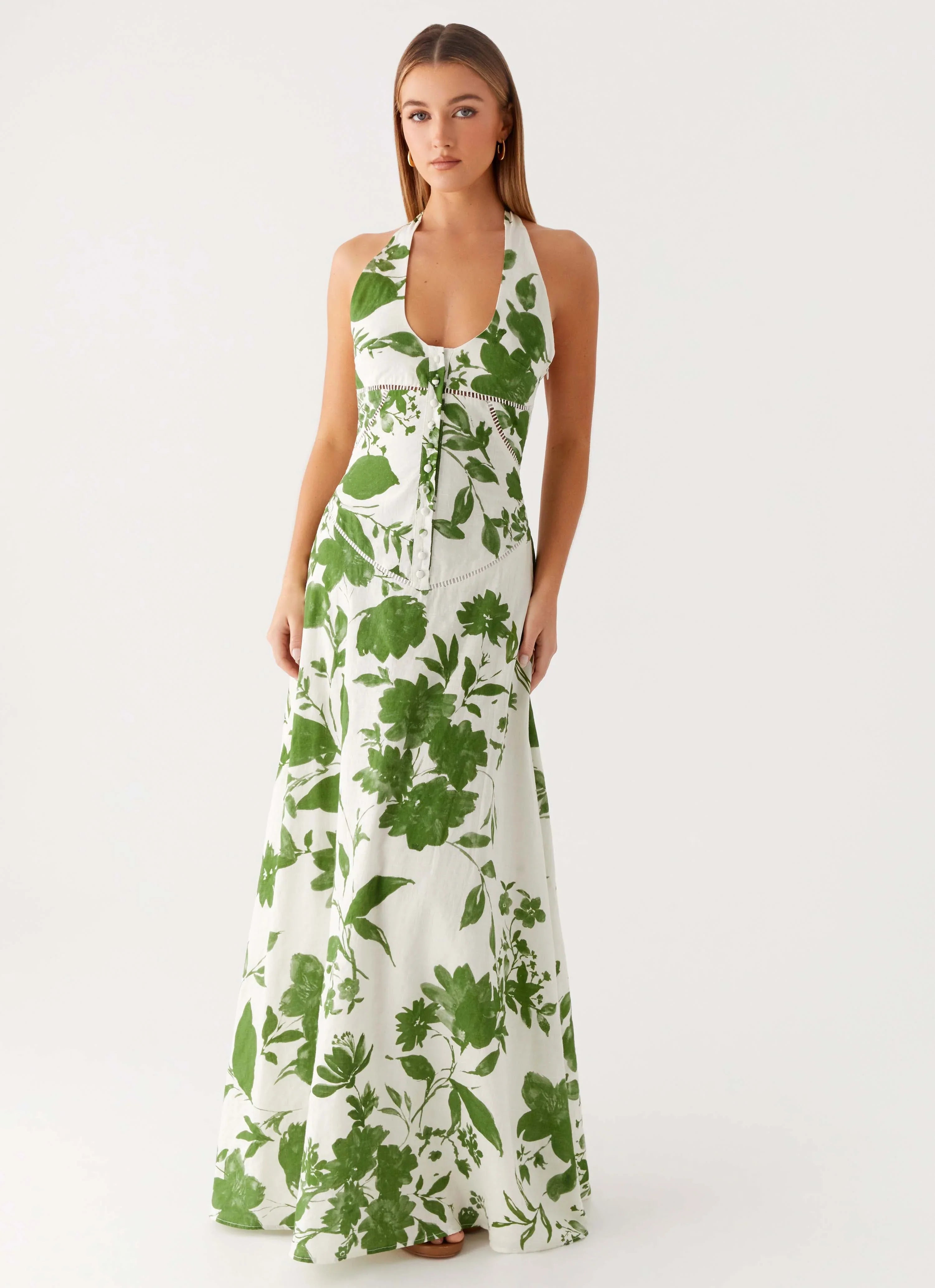 Ember Valley Cotton Maxi Dress Verdant Bloom