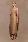 Gala Strapless Tweed Midi Dress Gold