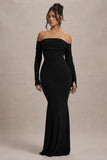 Amaia Black Bardot Long Sleeve Maxi Dress