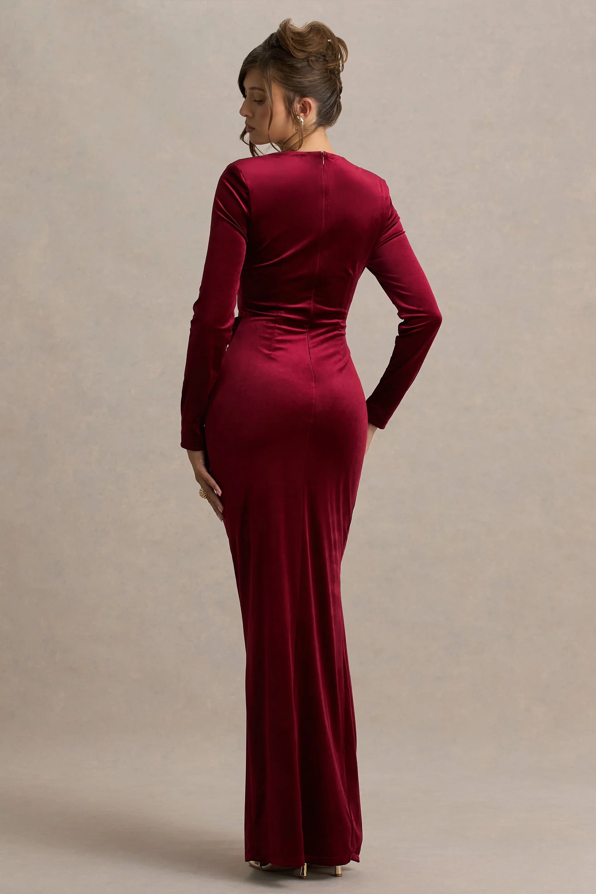 Fay Berry Velvet Corset Style Knot Maxi Dress